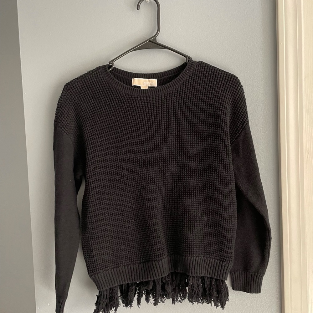 MICHAEL KORS black fringe long sleeve